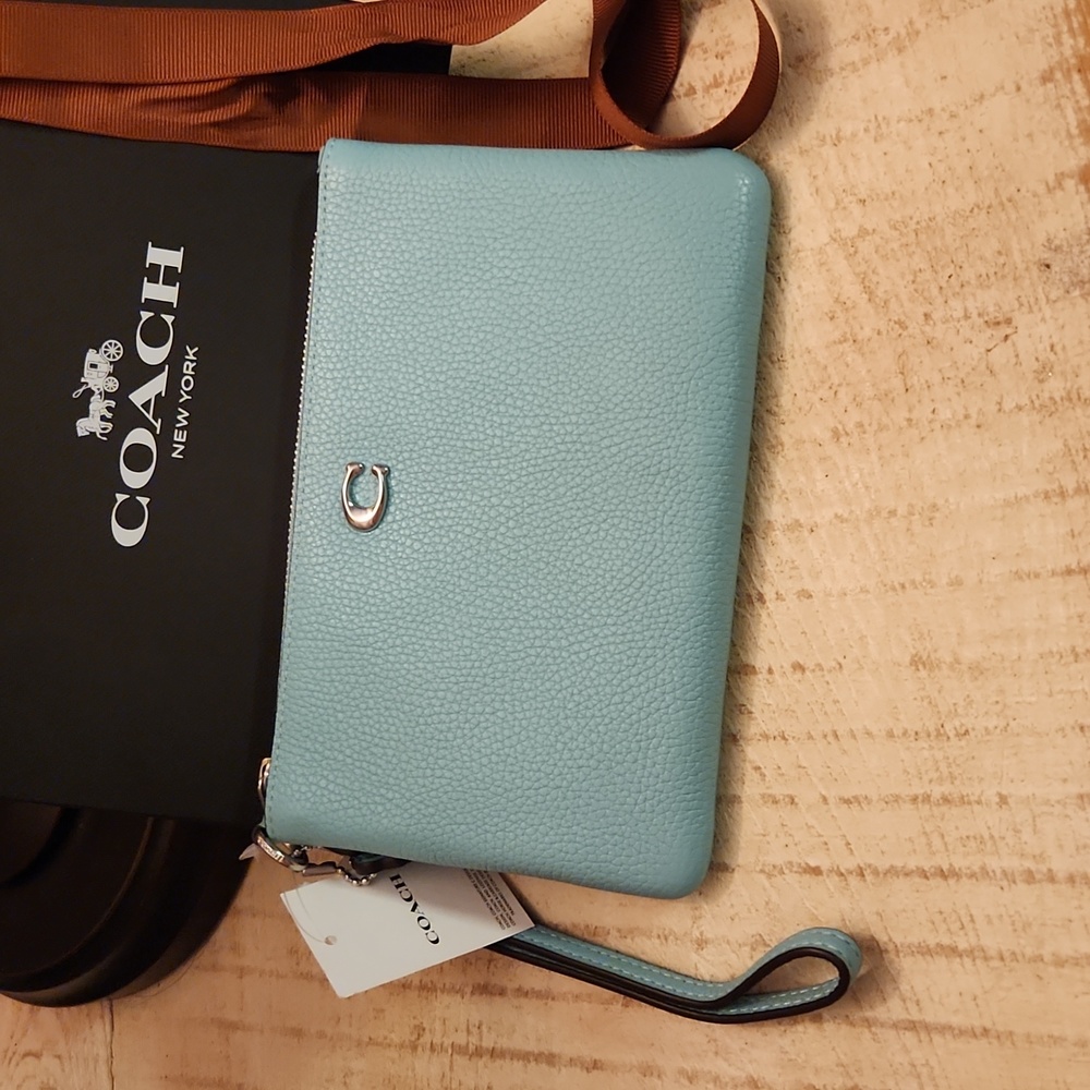 COACH SMALL WRISTLET (COACH CH818)SILVER/FADED BLUE NWT - Picture 2 of 7